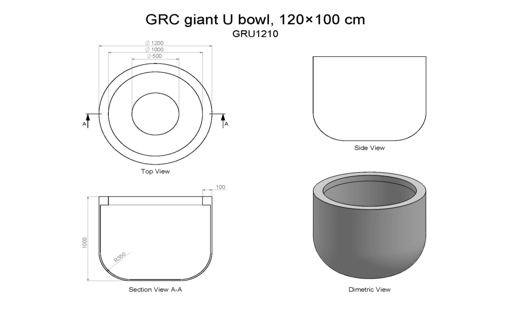 Specs for a Giant U shaped tub garden tree planter