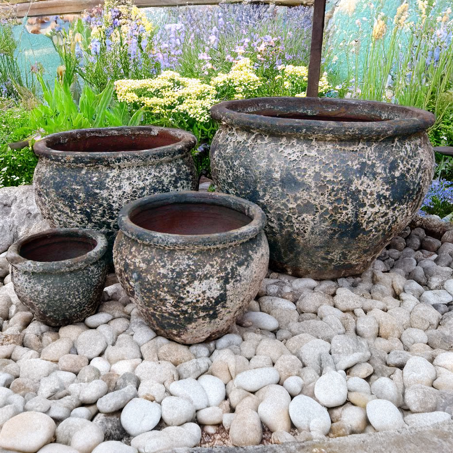 Pompeii Garden Pot with rustic black-and-white volcanic texture at Thomson Garden Centre Orange NSW