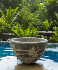 Thai limestone pots -- Grand Roll-lip Planter with smooth rolled edge and natural rustic finish at Thomson's Garden Centre Orange NSW