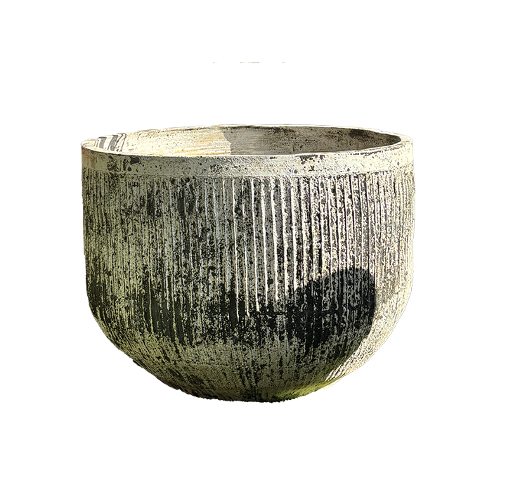 Thai limestone pots -- Fluted Tub extra-large garden pot with textured sandstone finish at Thomson's Garden Centre Orange NSW