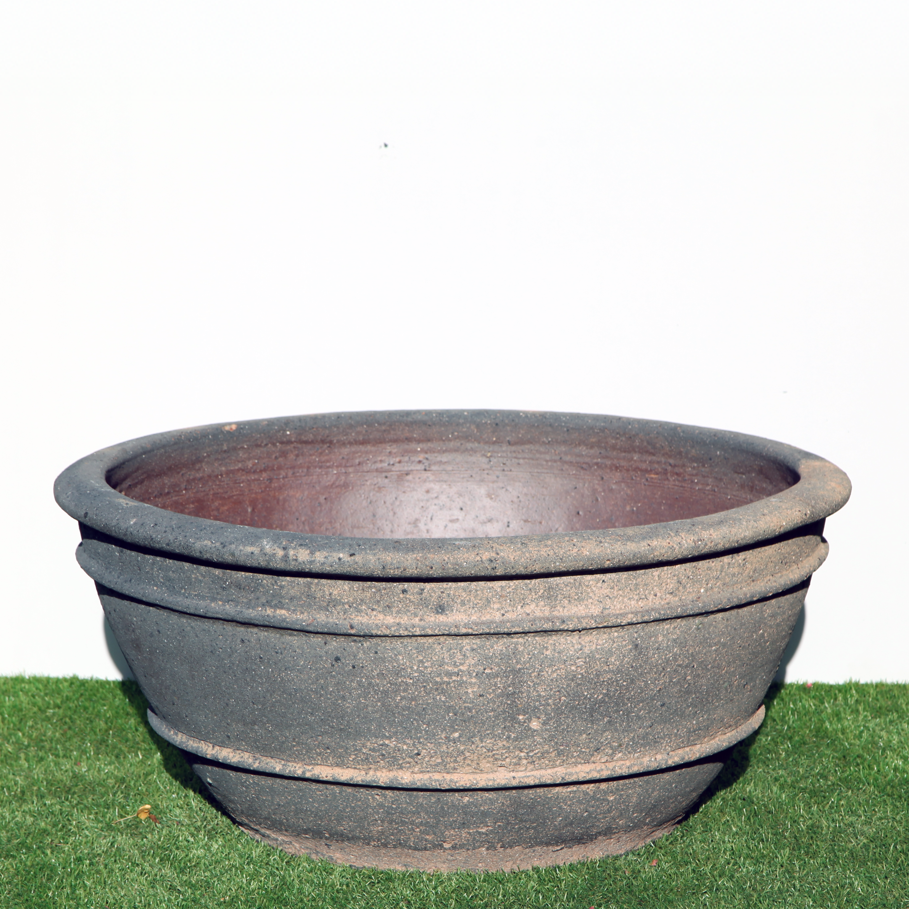 Old Stone Wide Sala Planter, hand shaped earthenware planter with a weathered stone finish
